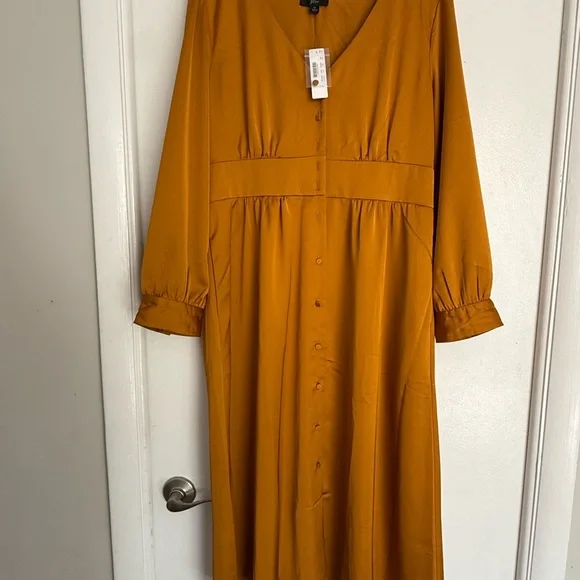 J. Crew NTW Button-Front A-line Midi Dress in Mustard sz 12 - Picture 4 of 11
